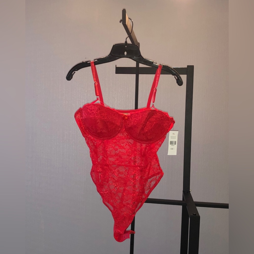 Red Double Strap Lace Bodysuit